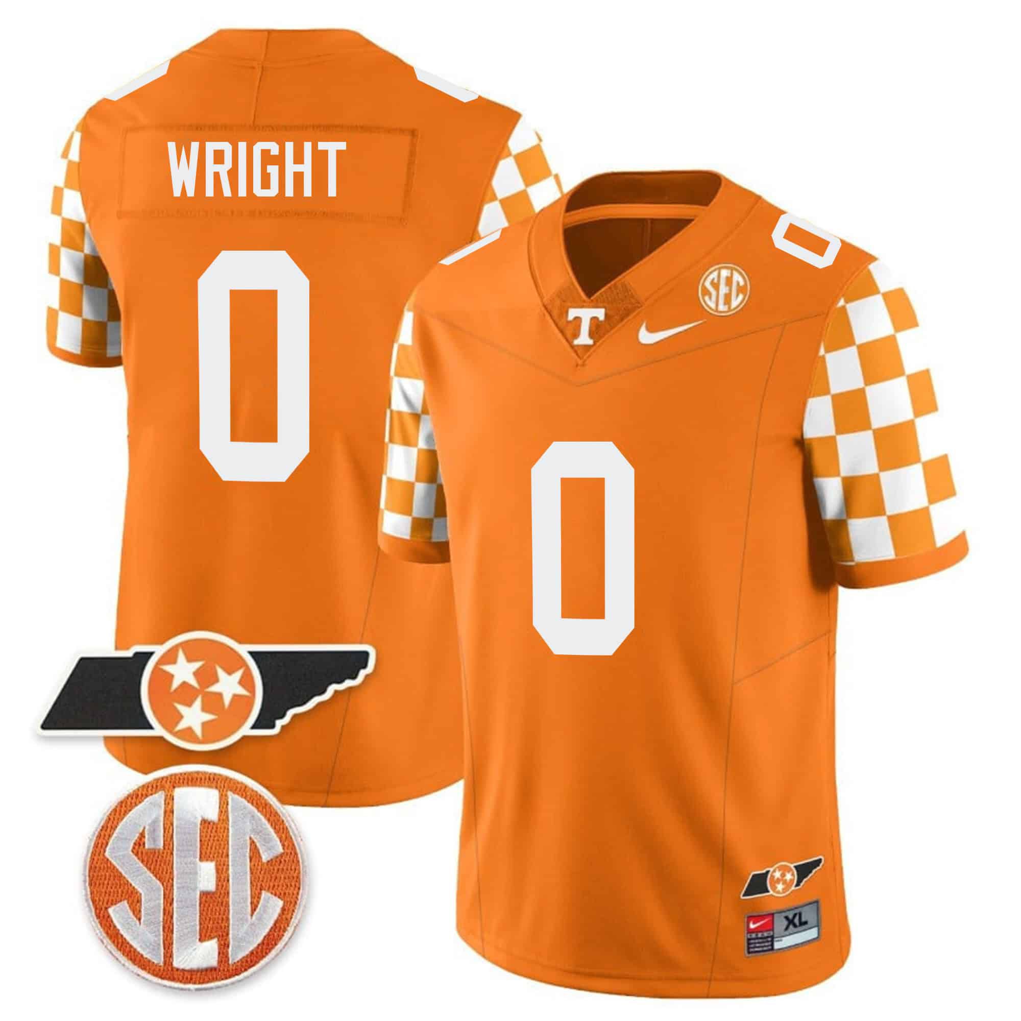 Men Tennessee Volunteers #0 Wright Orange 2024 Nike Checkerboard & Alternate NCAA Jersey->ncaa teams->NCAA Jersey